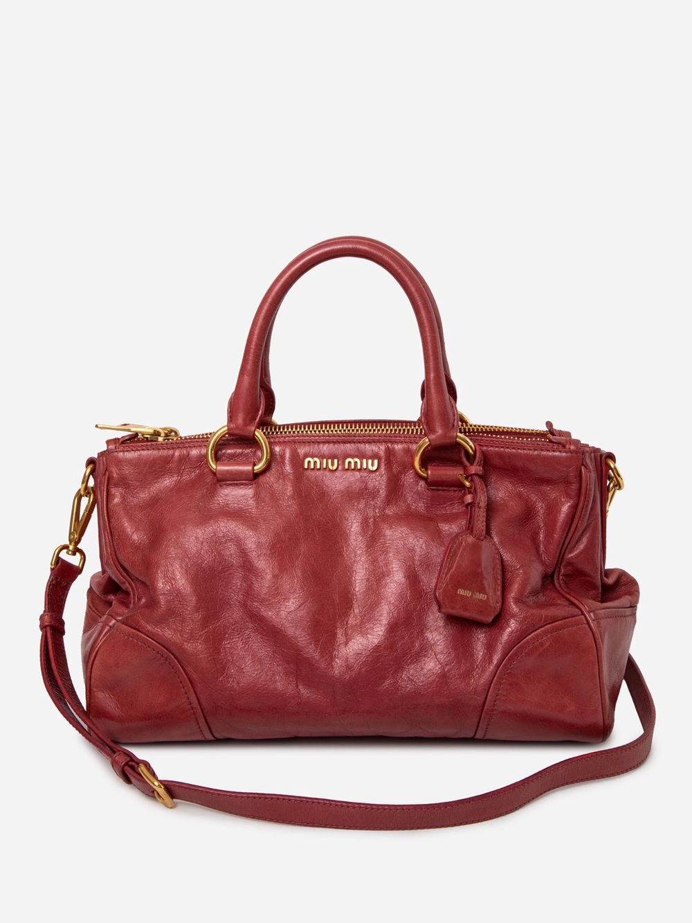 Miu Miu Vitello Shine Double Zip Tote With Strap